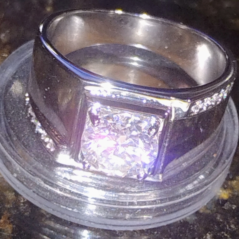 Mens 2 Ct. Moissanite Set In A White Gold Band.
